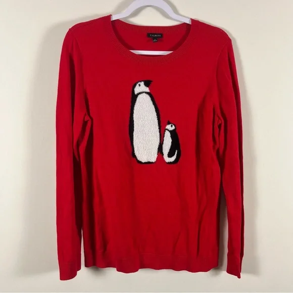 Talbots Supersoft Penguin Crewneck Sweater Red Size Medium Cashmere Blend Preppy - Picture 1 of 9